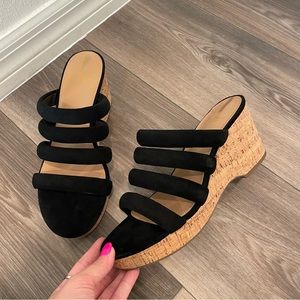 Sam Edelman Yuki Black Suede Platform Wedge Sandal